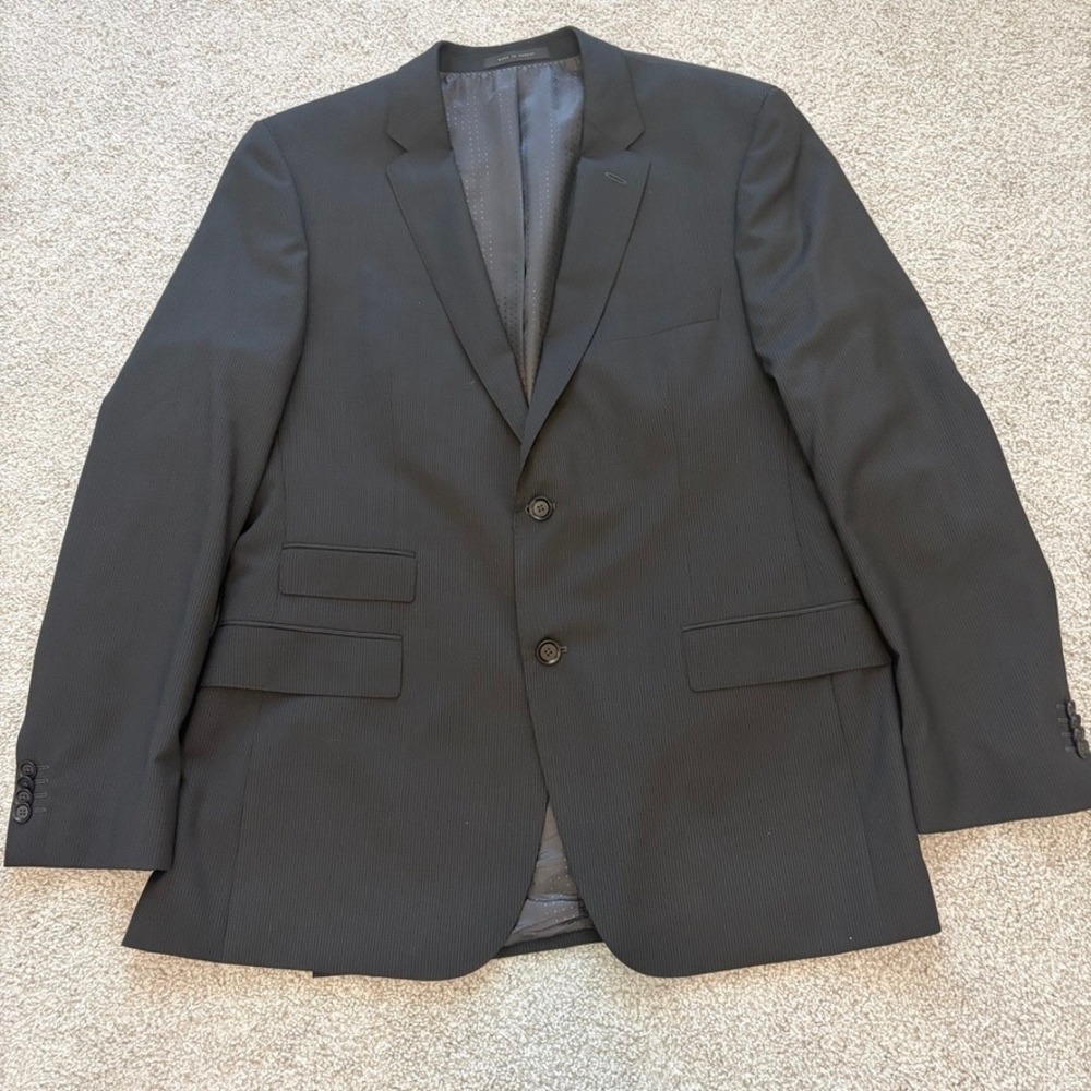 Hugo Boss Edison Power Suit Jacket Mens 42 R Black Pinstripe 100% Wool Blazer